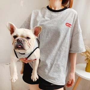 Cute Strip Dog Family Parent Outfits Clothes For Pet Cat Summer Cotton Small Medium Dog Vest Hoodie Shirt Women Shirt Pajamas
