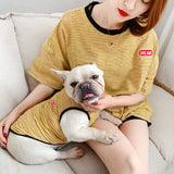 Cute Strip Dog Family Parent Outfits Clothes For Pet Cat Summer Cotton Small Medium Dog Vest Hoodie Shirt Women Shirt Pajamas