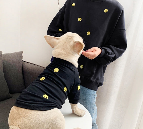 Smile Face Family Matching Outfits Clothes For Dog Small Medium Dog Bulldog Coat Jacket Spring Dog Women Hoodie Shirt Pajamas