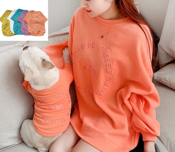Spring Dog Hoodie Clothes Comfortable T-shirt For French Bulldog Clothes Dog Family Matching Costume Pet Parent-child Cloth
