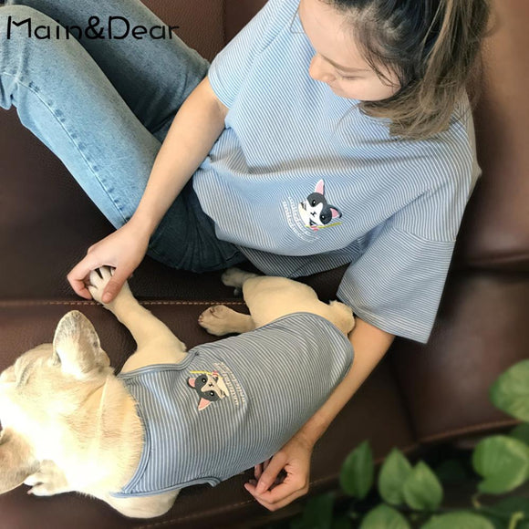 Fashion Parent-child Small Dog T-shirt Pet Clothes Classic Stripe Teddy Vest Matching Family Pet Adult Clothes Dog Clothes
