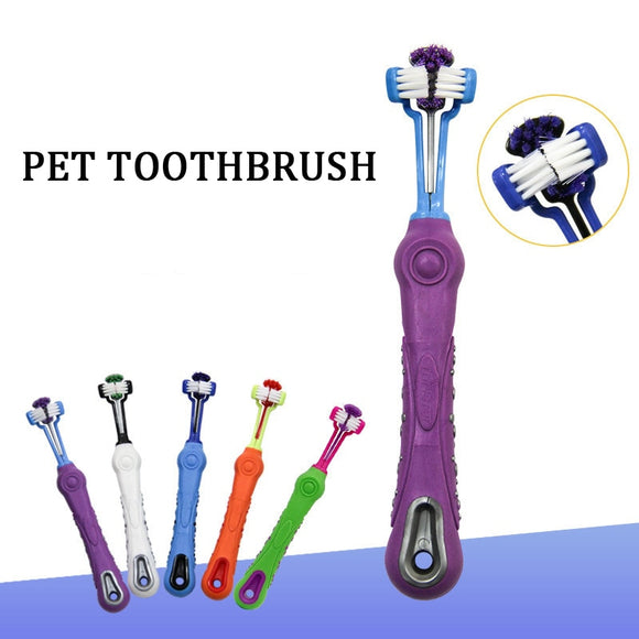 Pet Toothbrush Toothpaste Kit Three Sided Dog Brush Addition Bad Breath Tartar Teeth Care Dog Cat Cleaning Mouth Dog toothbrush
