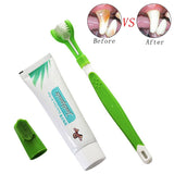 Pet Toothbrush Toothpaste Kit Three Sided Dog Brush Addition Bad Breath Tartar Teeth Care Dog Cat Cleaning Mouth Dog toothbrush