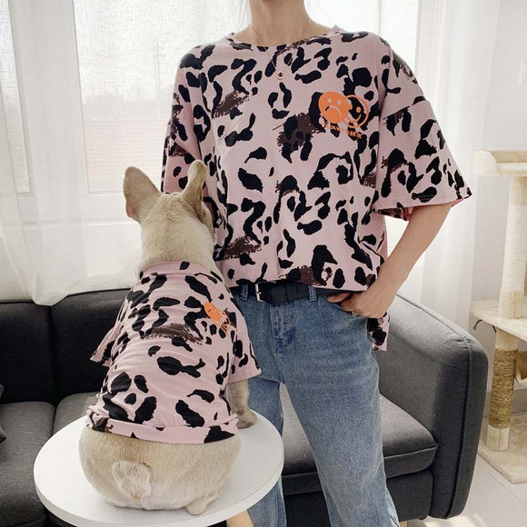 Dog Parent-Child Matching Outfit Family Clothes Leopard Summer Small Medium Pet Cat Clothes Hoodie Shirt Pajamas Women Men Shirt